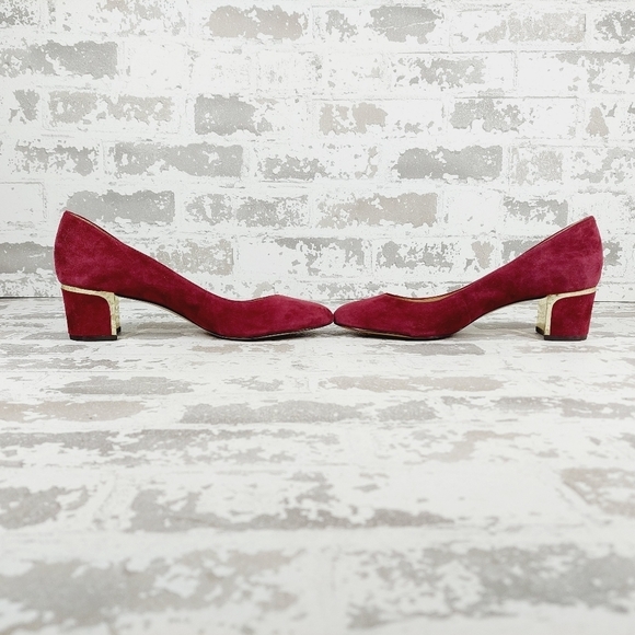 Ann Taylor Burgundy Suede Rounded Toe Block Heels Pumps Shoes V474 - Picture 7 of 12
